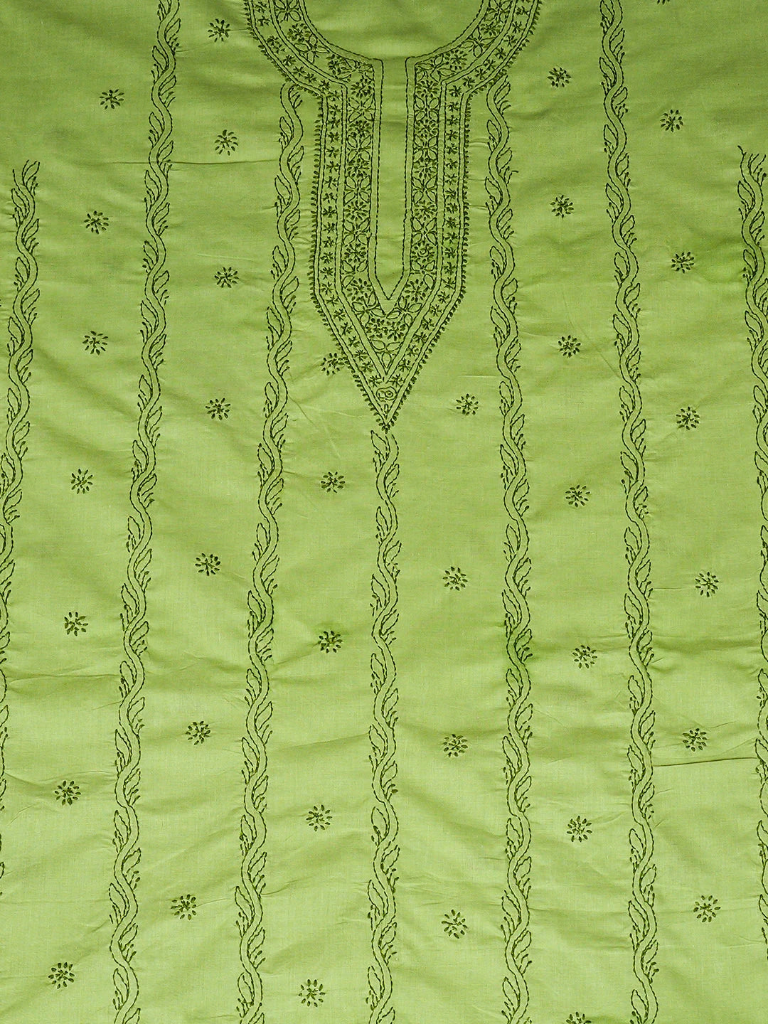 Ada Hand Embroidered Green Cotton Lucknowi Chikankari Unstitched Men's Kurta 01A939805
