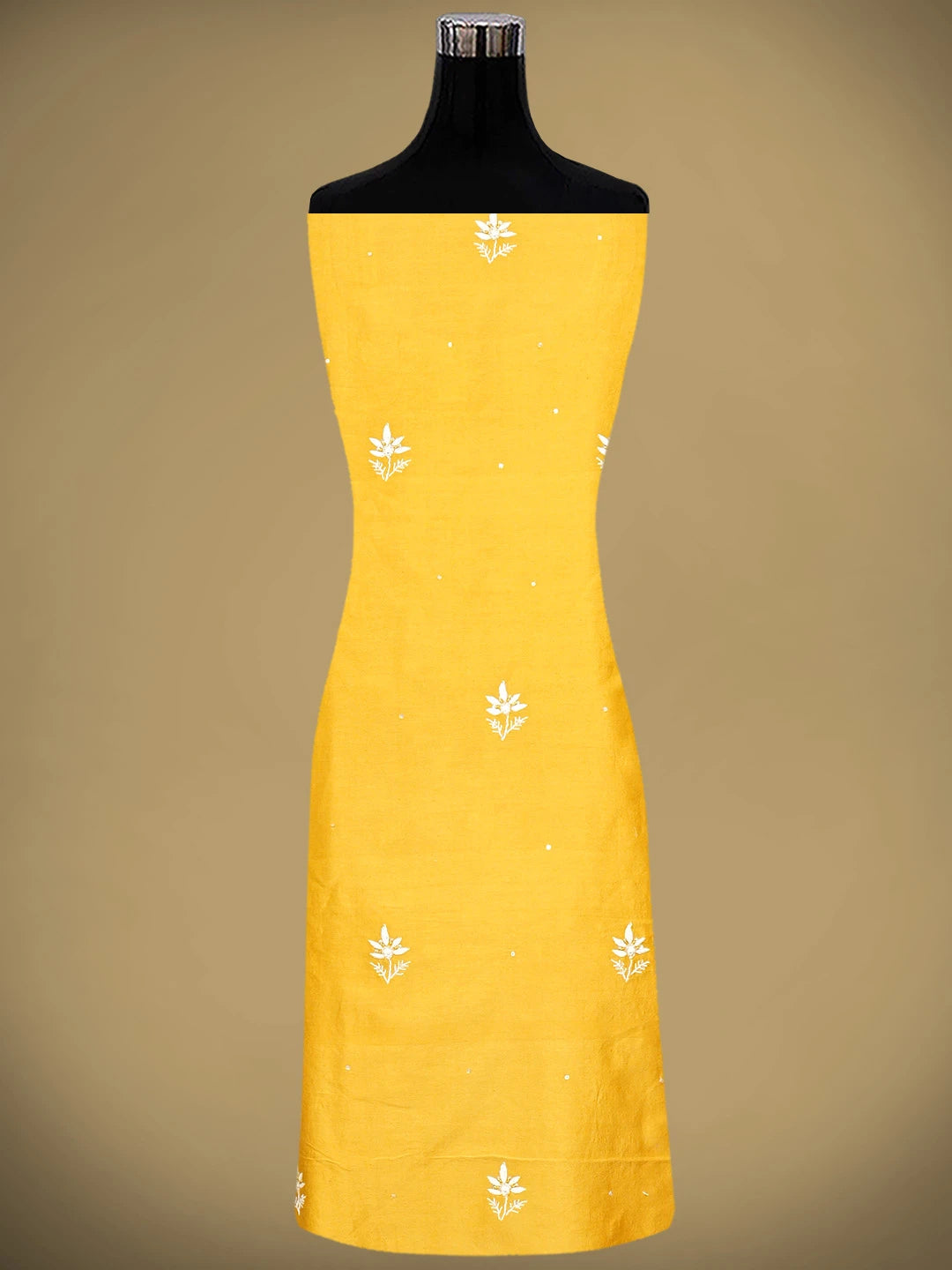 Ada Hand Embroidered Mustard Yellow Chanderi Lucknowi Chikankari Unstitched Suit Piece With Cutdana Work 01A805672