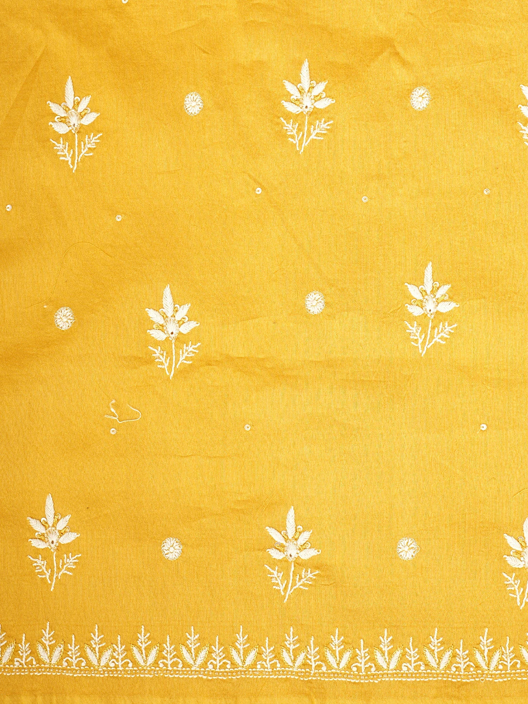 Ada Hand Embroidered Mustard Yellow Chanderi Lucknowi Chikankari Unstitched Suit Piece With Cutdana Work 01A805672