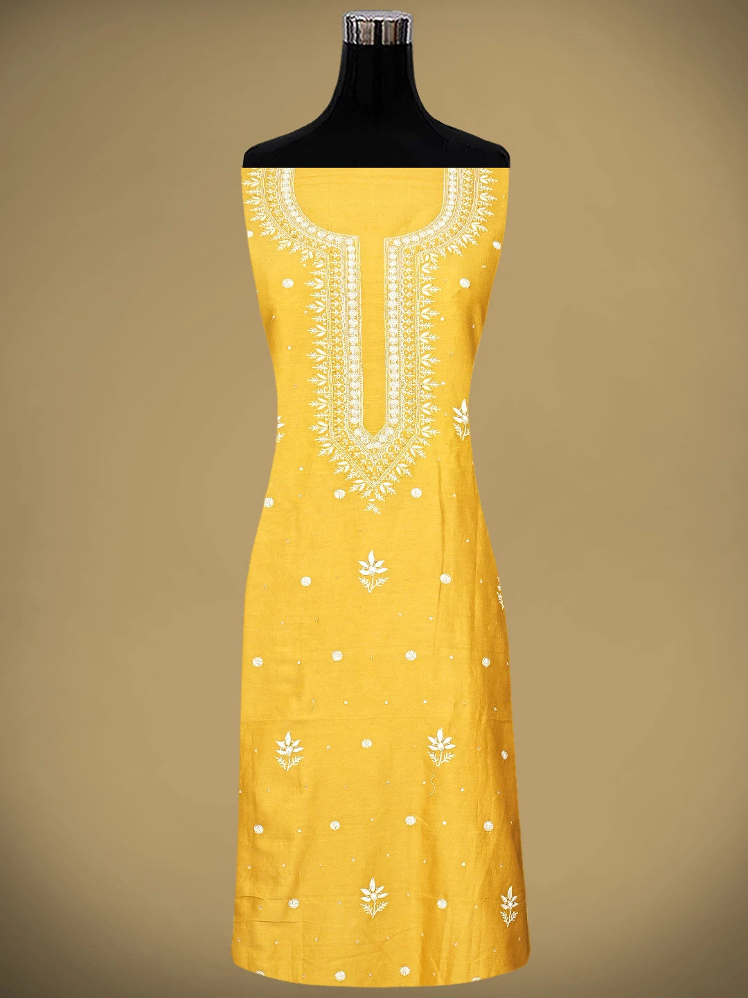 Ada Hand Embroidered Mustard Yellow Chanderi Lucknowi Chikankari Unstitched Suit Piece With Cutdana Work 01A805672