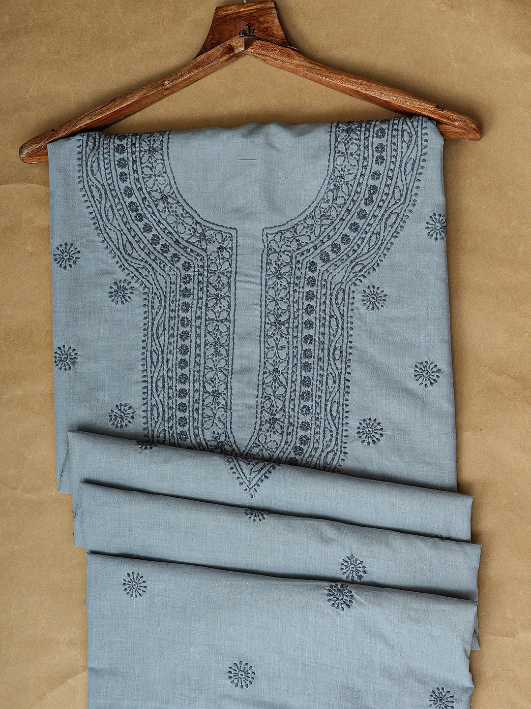 Ada Hand Embroidered Grey Cotton Lucknowi Chikankari Unstitched Men's Kurta 01A939726