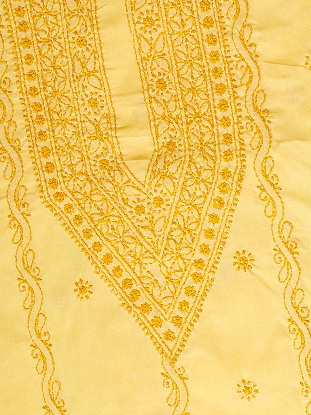 Ada Hand Embroidered Yellow Cotton Lucknowi Chikankari Unstitched Men's Kurta 01A939793