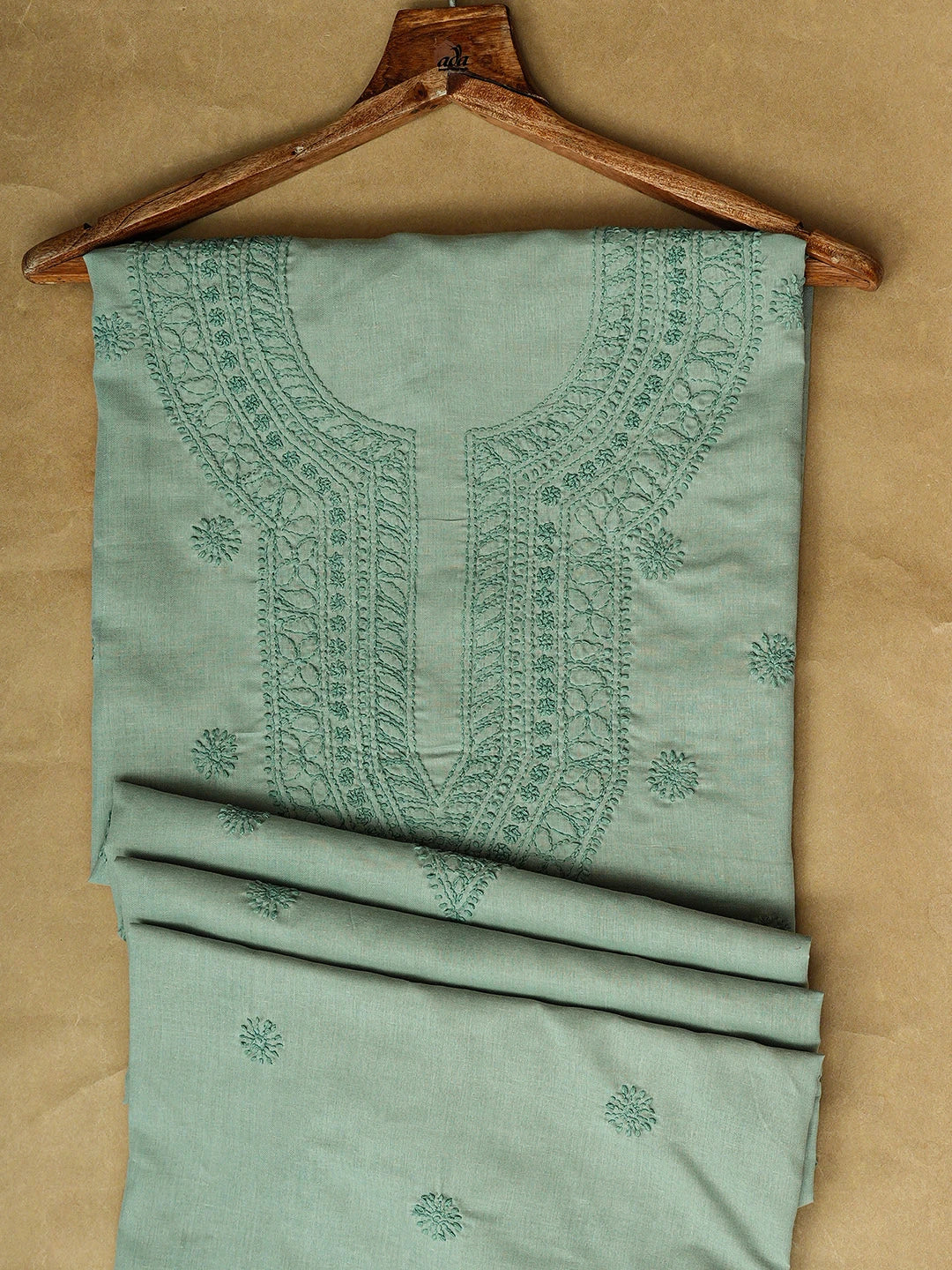 Ada Hand Embroidered Teal Green Cotton Lucknowi Chikankari Unstitched Men's Kurta 01A939735