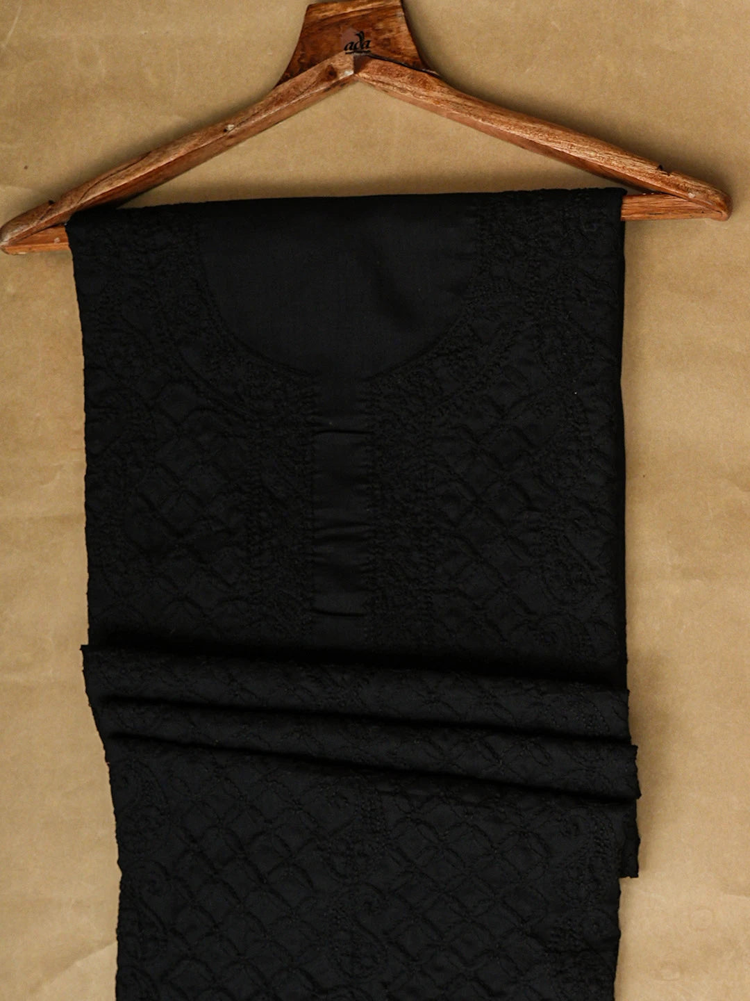 Ada Hand Embroidered Black Cotton Lucknowi Chikankari Unstitched Men's Kurta 01A943349