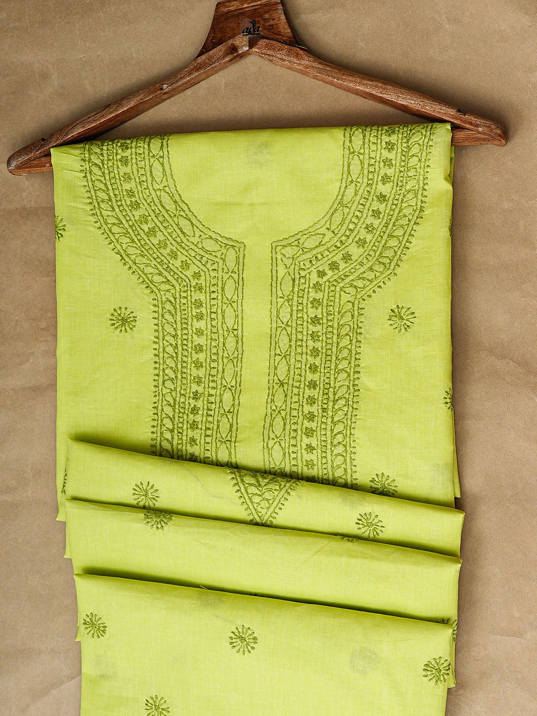 Ada Hand Embroidered Green Cotton Lucknowi Chikankari Unstitched Men's Kurta 01A939741