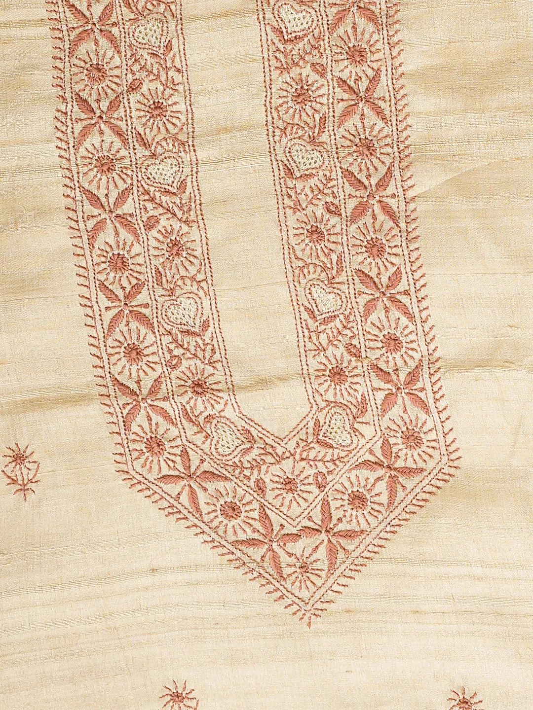 Ada Hand Embroidered Fawn Silk Lucknowi Chikankari Unstitched Men's Kurta 01A941664