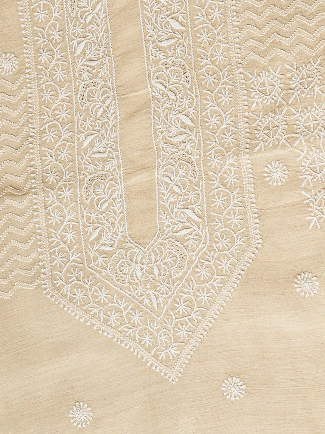 Ada Hand Embroidered Fawn Moonga Silk Lucknowi Chikankari Unstitched Men's Kurta 01A938781