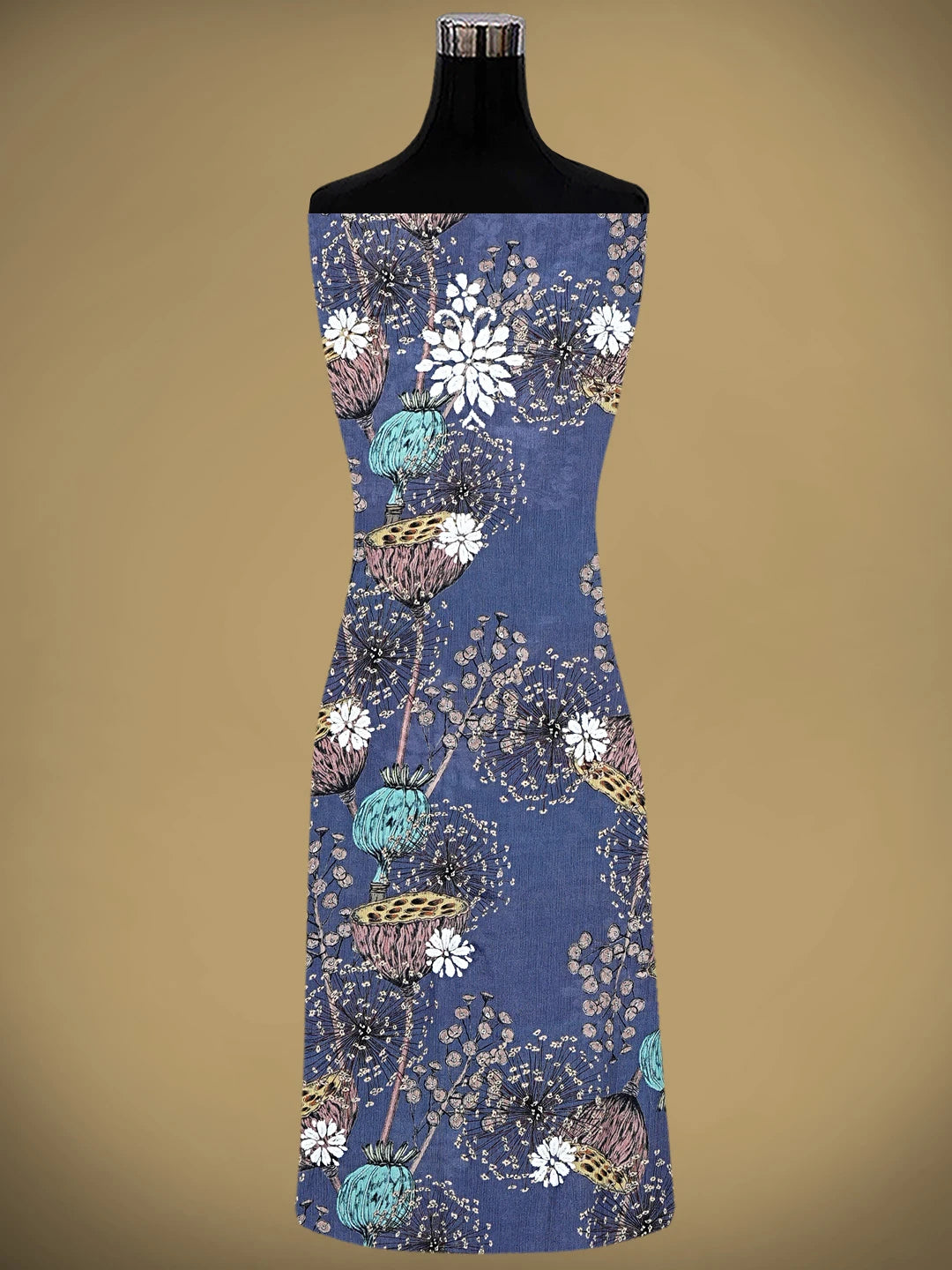 Ada Hand Embroidered Floral Printed Indigo Purple Crepe Lucknowi Chikankari Unstitched Kurta Dupatta Set 01A723040