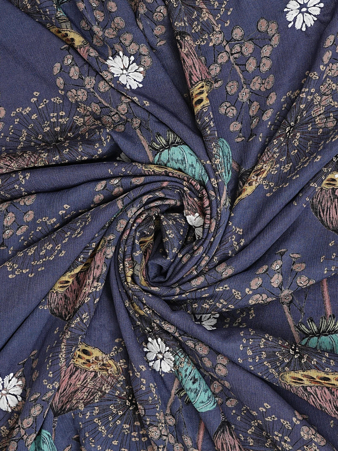Ada Hand Embroidered Floral Printed Indigo Purple Crepe Lucknowi Chikankari Unstitched Kurta Dupatta Set 01A723040