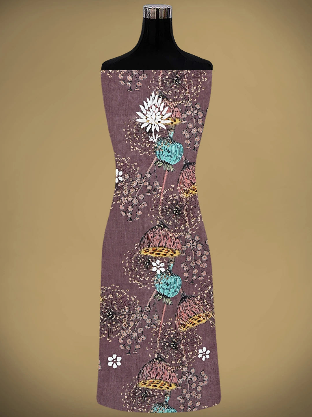 Ada Hand Embroidered Floral Printed Brown Crepe Lucknowi Chikankari Unstitched Kurta Dupatta Set 01A722838