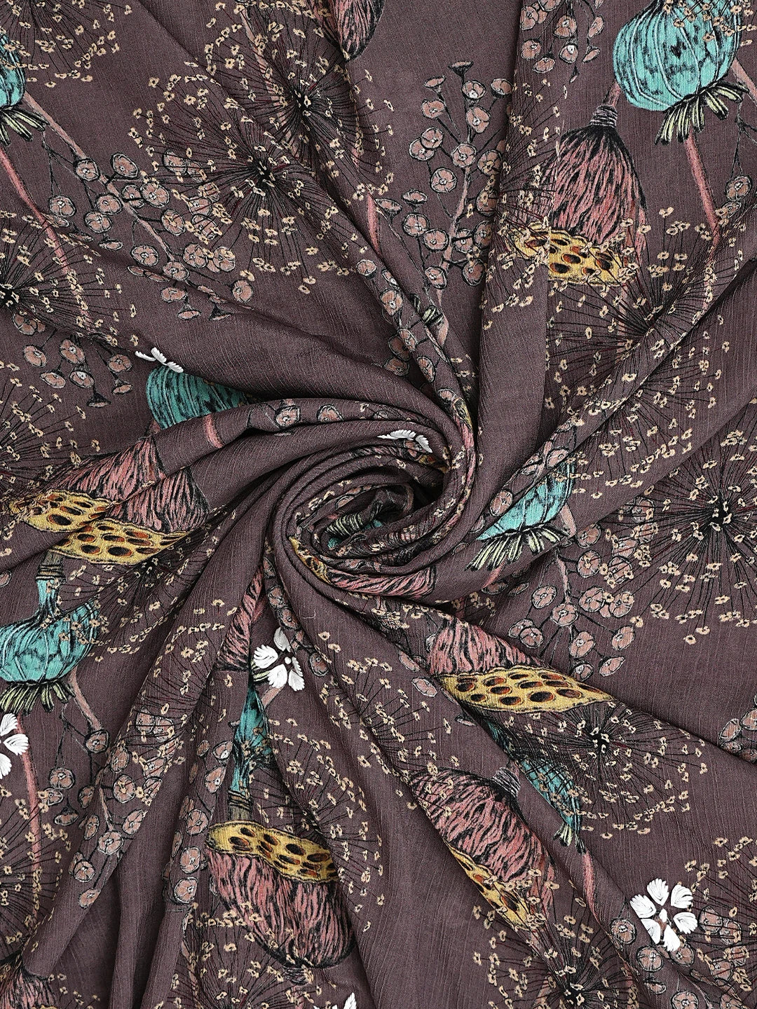 Ada Hand Embroidered Floral Printed Brown Crepe Lucknowi Chikankari Unstitched Kurta Dupatta Set 01A722838