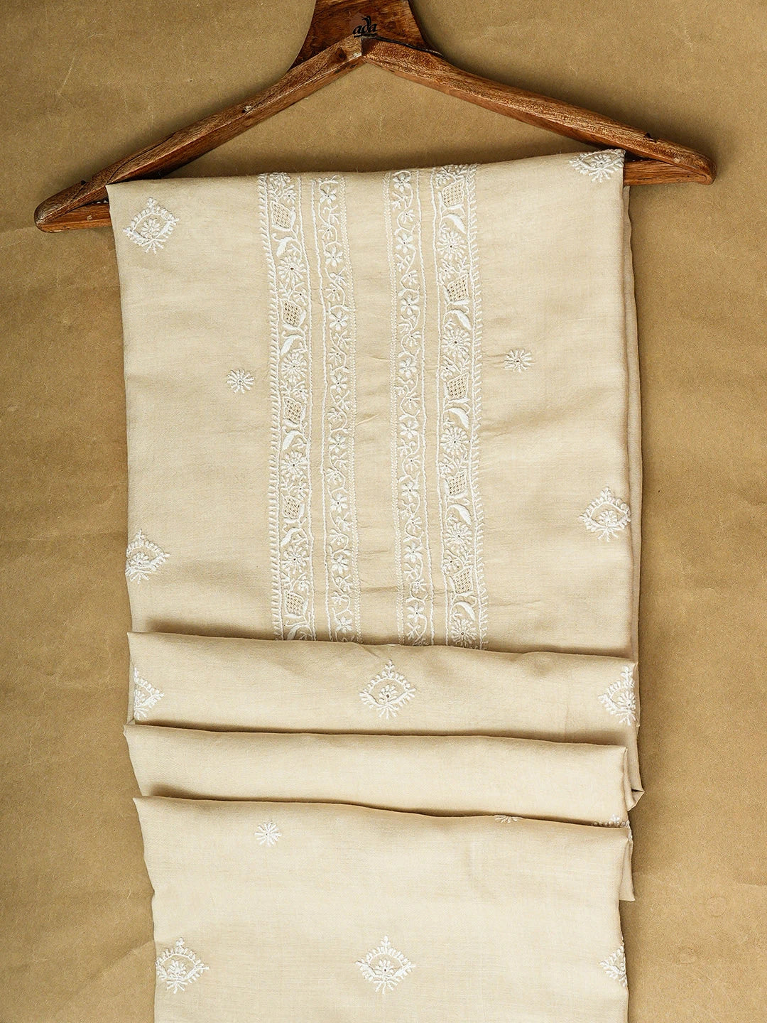Ada Hand Embroidered Fawn Moonga Silk Lucknowi Chikankari Unstitched Men's Kurta 01A938775