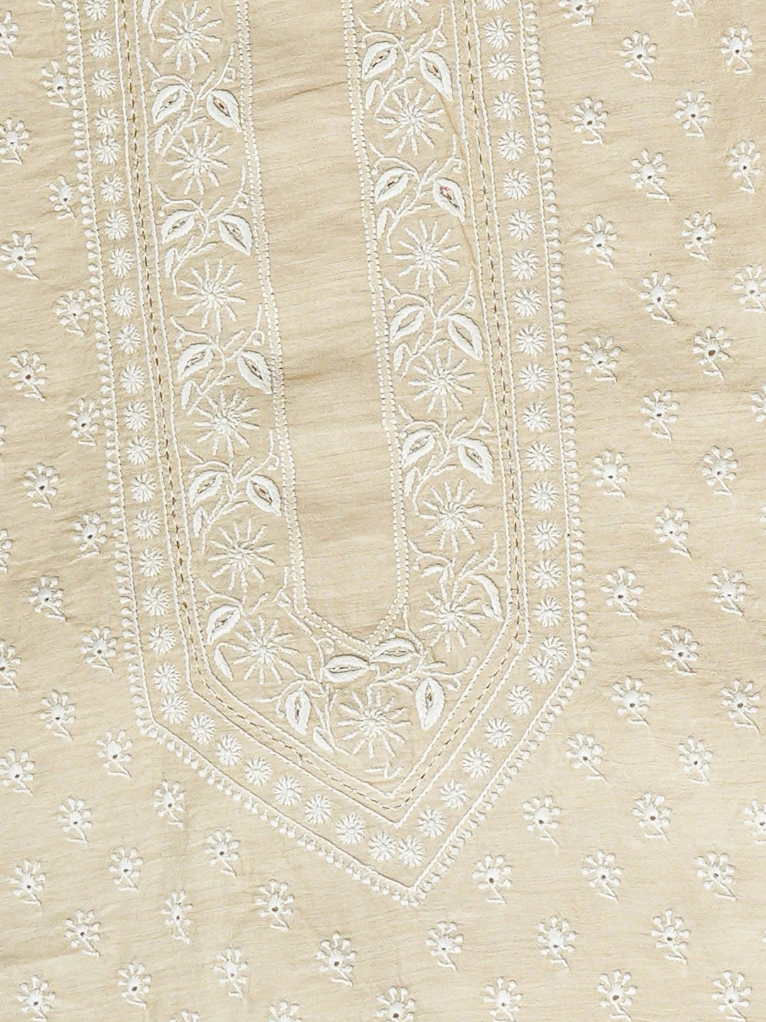 Ada Hand Embroidered Fawn Moonga Silk Lucknowi Chikankari Unstitched Men's Kurta 01A916955