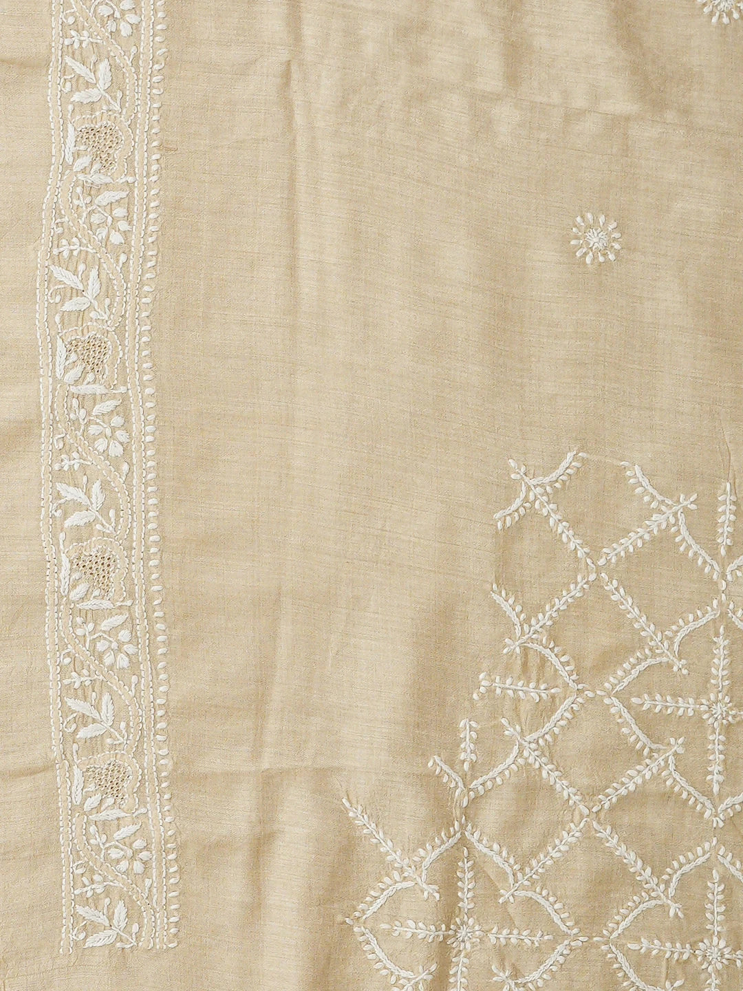 Ada Hand Embroidered Fawn Moonga Silk Lucknowi Chikankari Unstitched Men's Kurta 01A916954