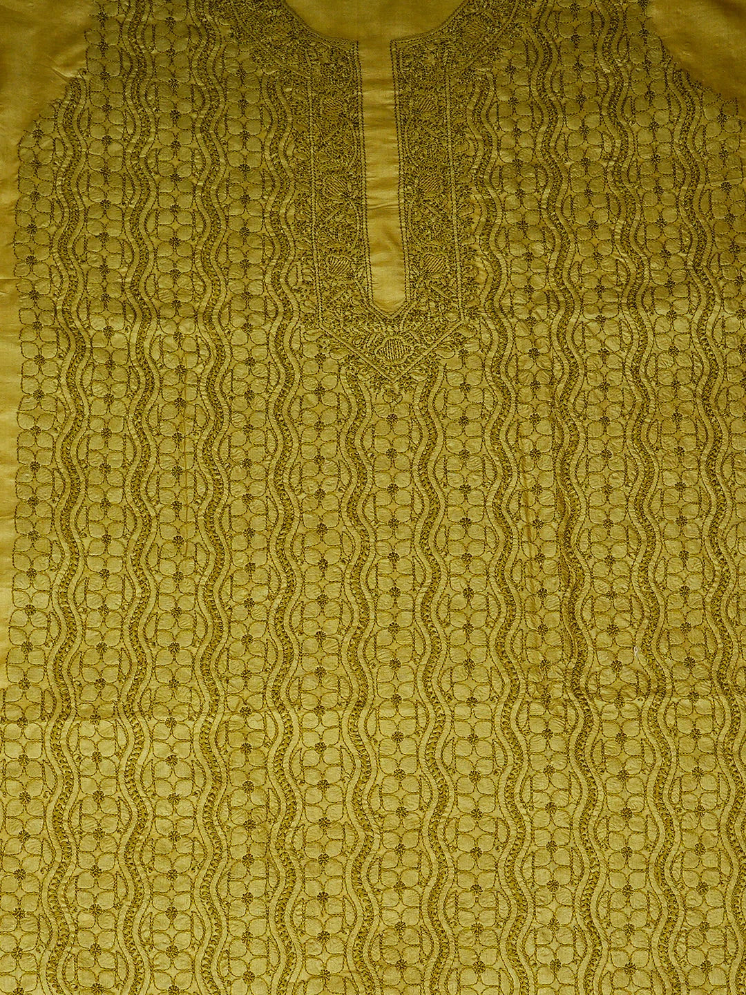 Ada Hand Embroidered Green Silk Lucknowi Chikankari Unstitched Men's Kurta 01A941937