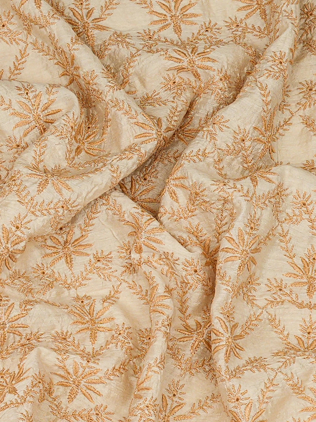 Ada Hand Embroidered Fawn Moonga Silk Lucknowi Chikankari Unstitched Men's Kurta Wiht Zari Taar Work 01A915865