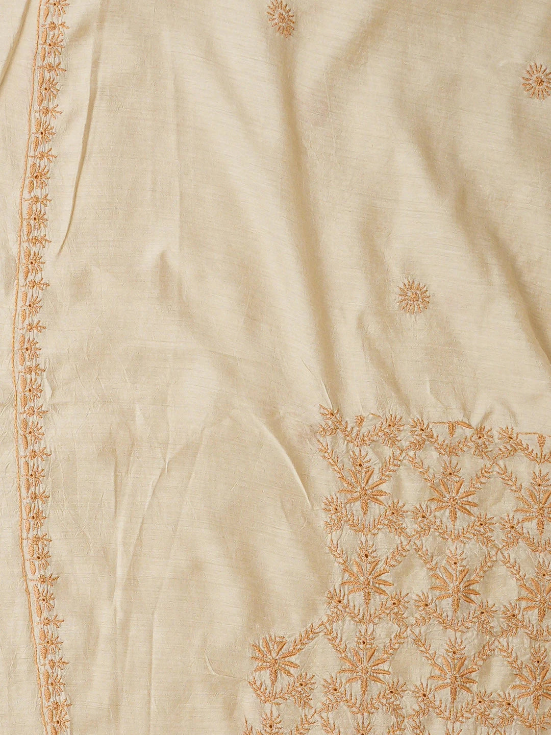 Ada Hand Embroidered Fawn Moonga Silk Lucknowi Chikankari Unstitched Men's Kurta Wiht Zari Taar Work 01A915865