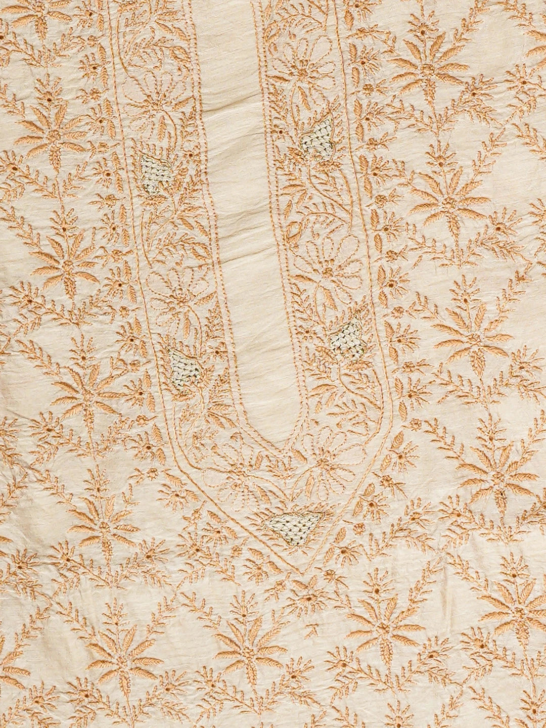 Ada Hand Embroidered Fawn Moonga Silk Lucknowi Chikankari Unstitched Men's Kurta Wiht Zari Taar Work 01A915865