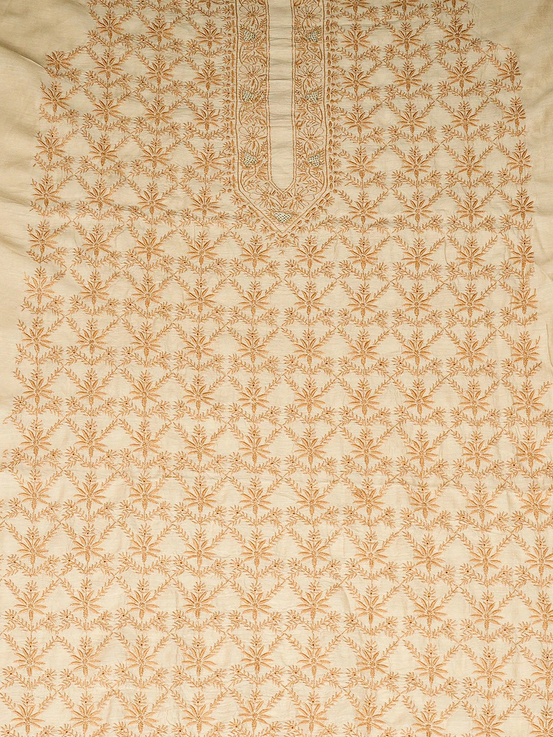 Ada Hand Embroidered Fawn Moonga Silk Lucknowi Chikankari Unstitched Men's Kurta Wiht Zari Taar Work 01A915865