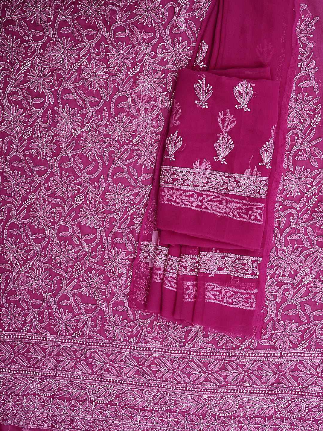 Ada Hand Embroidered Magenta Georgette Lucknowi Chikankari Unstitched Suit Piece 01A907721