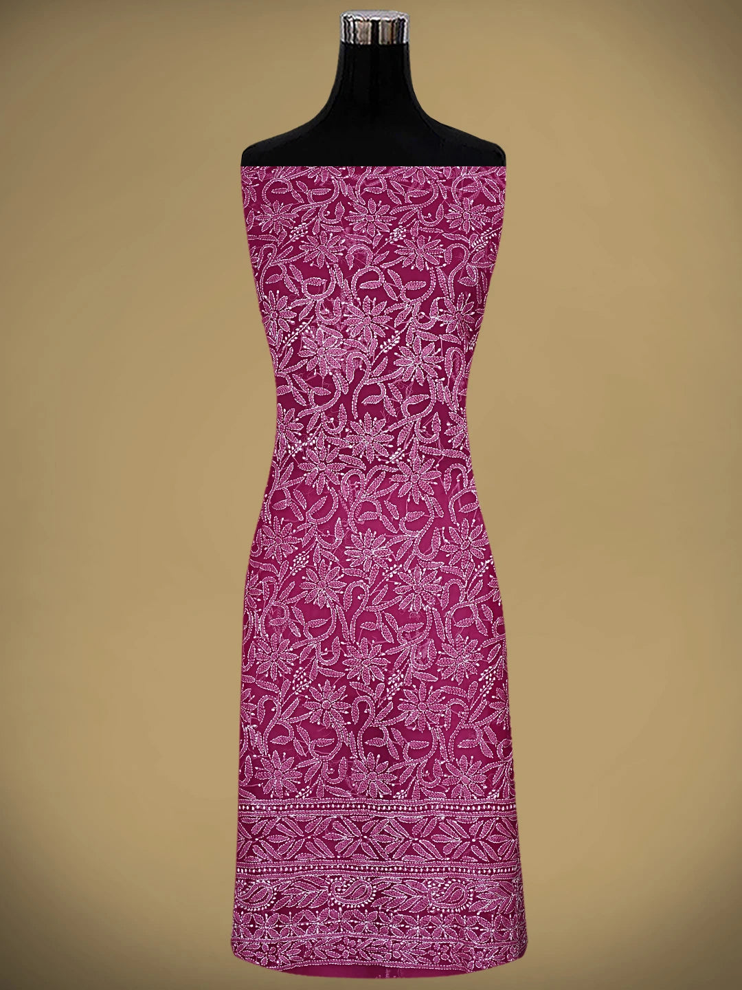 Ada Hand Embroidered Magenta Georgette Lucknowi Chikankari Unstitched Suit Piece 01A907721