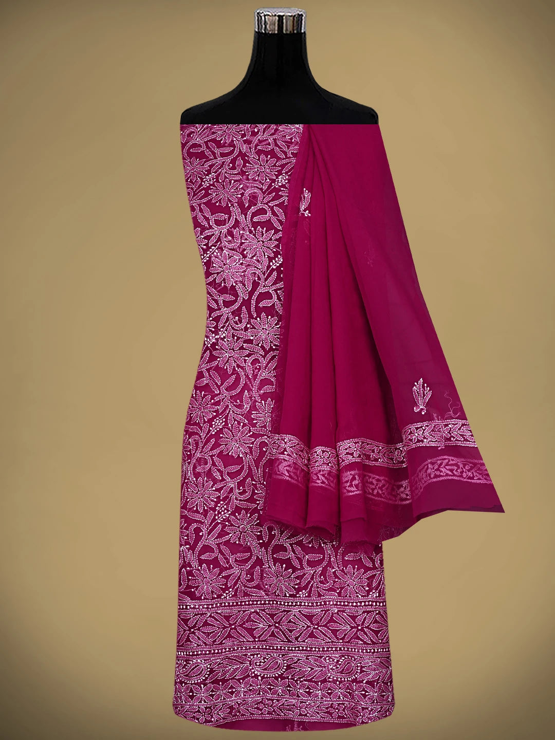 Ada Hand Embroidered Magenta Georgette Lucknowi Chikankari Unstitched Suit Piece 01A907721