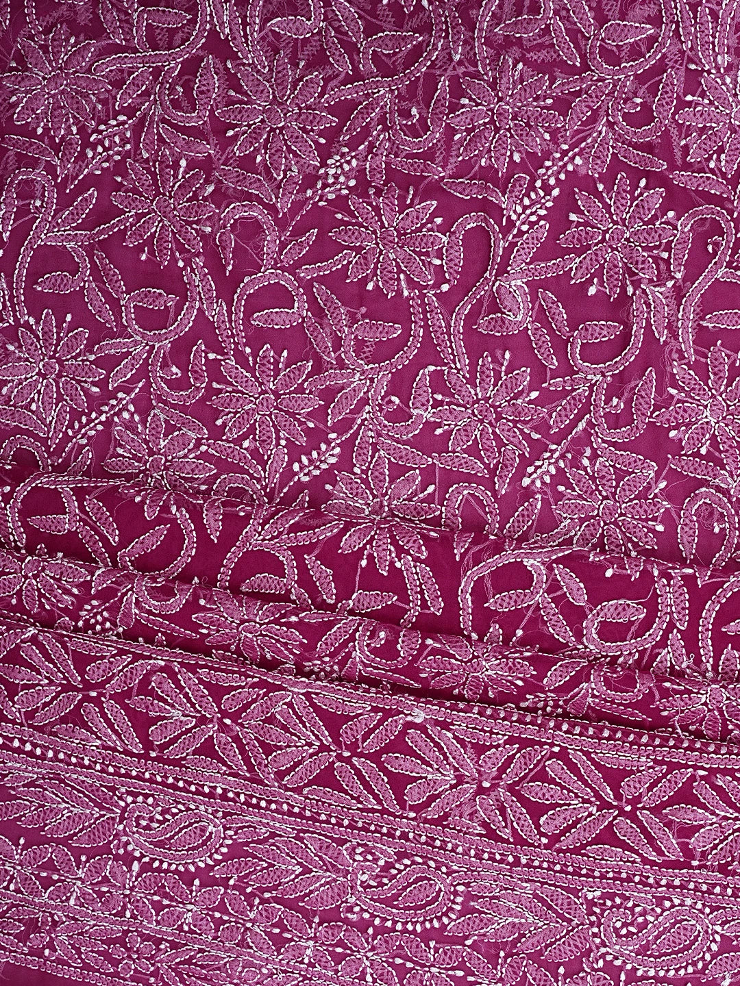 Ada Hand Embroidered Magenta Georgette Lucknowi Chikankari Unstitched Suit Piece 01A907721