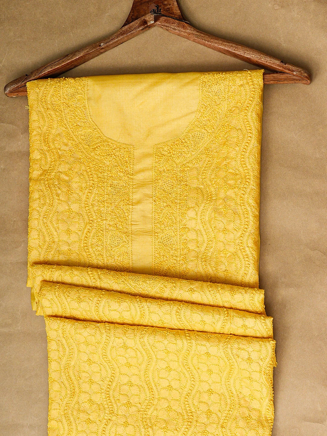 Ada Hand Embroidered Yellow Silk Lucknowi Chikankari Unstitched Men's Kurta 01A941928