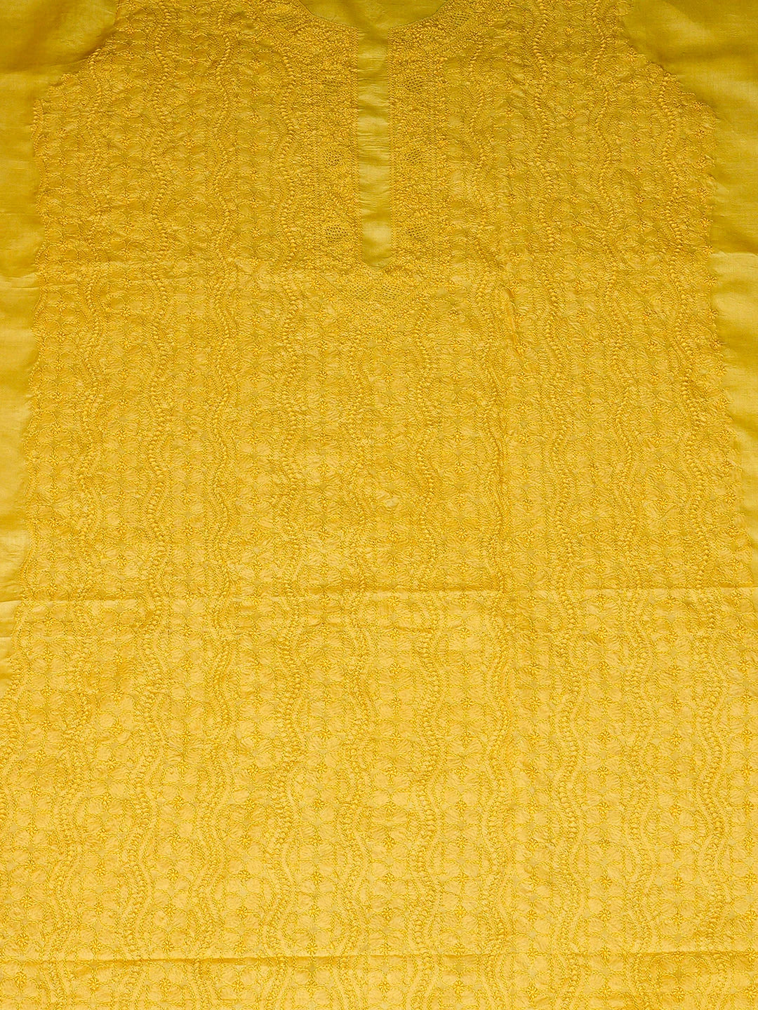 Ada Hand Embroidered Yellow Silk Lucknowi Chikankari Unstitched Men's Kurta 01A941928