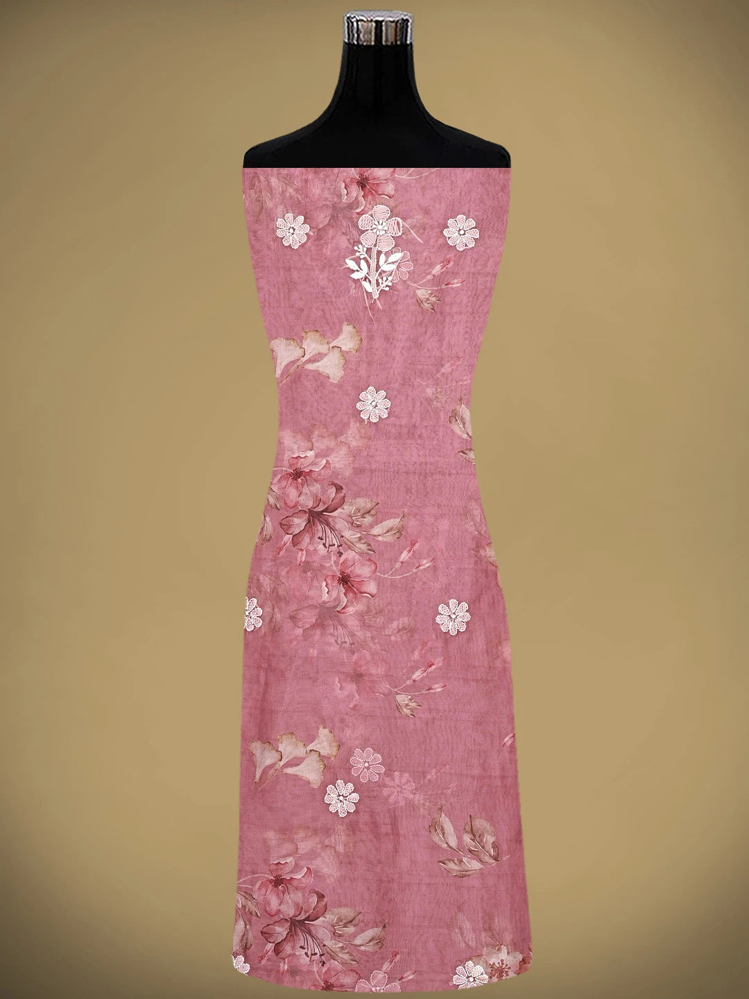 Ada Hand Embroidered Floral Printed Onion Pink Organza Lucknowi Chikankari Unstitched Kurta Dupatta Set 01A876706