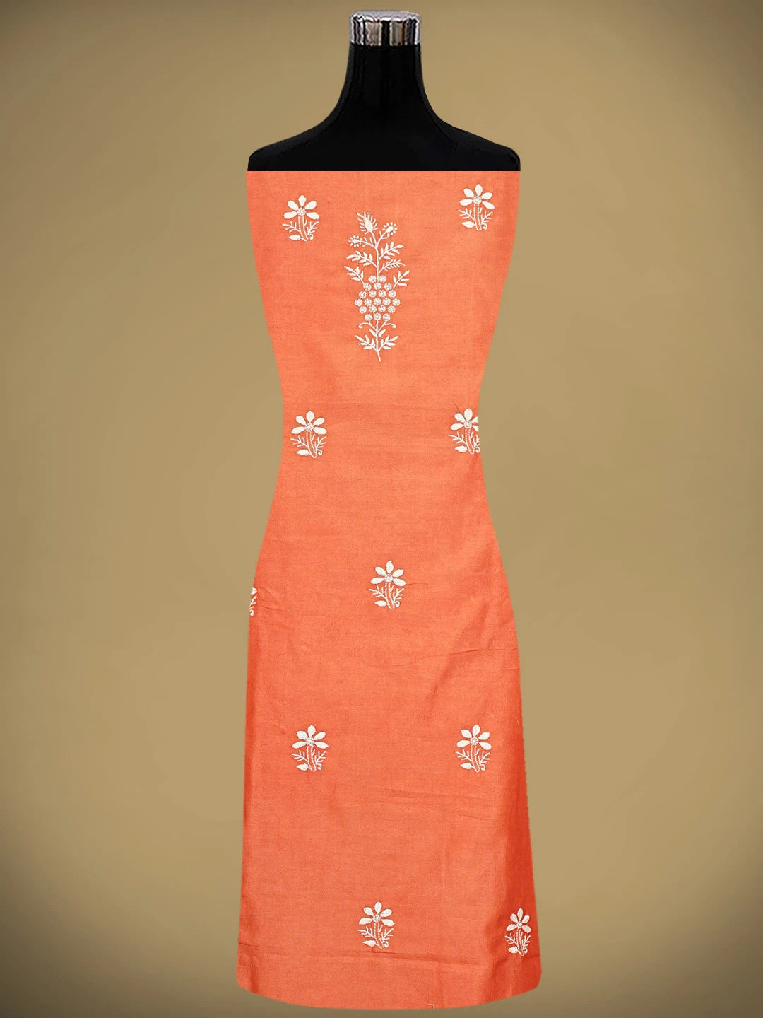 Ada Hand Embroidered Coral Glow Chanderi Lucknowi Chikankari Unstitched Suit Piece 01A932501