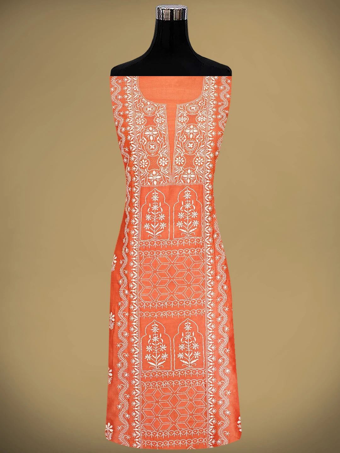 Ada Hand Embroidered Coral Glow Chanderi Lucknowi Chikankari Unstitched Suit Piece 01A932501