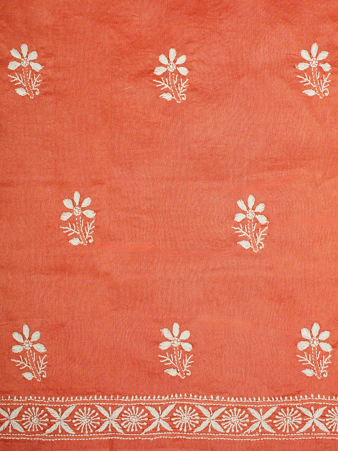 Ada Hand Embroidered Coral Glow Chanderi Lucknowi Chikankari Unstitched Suit Piece 01A932501