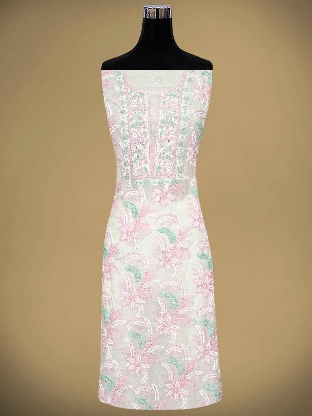 Ada Hand Embroidered White Old Lace Chanderi Lucknowi Chikankari Unstitched Kurta Dupatta Set 01A944333