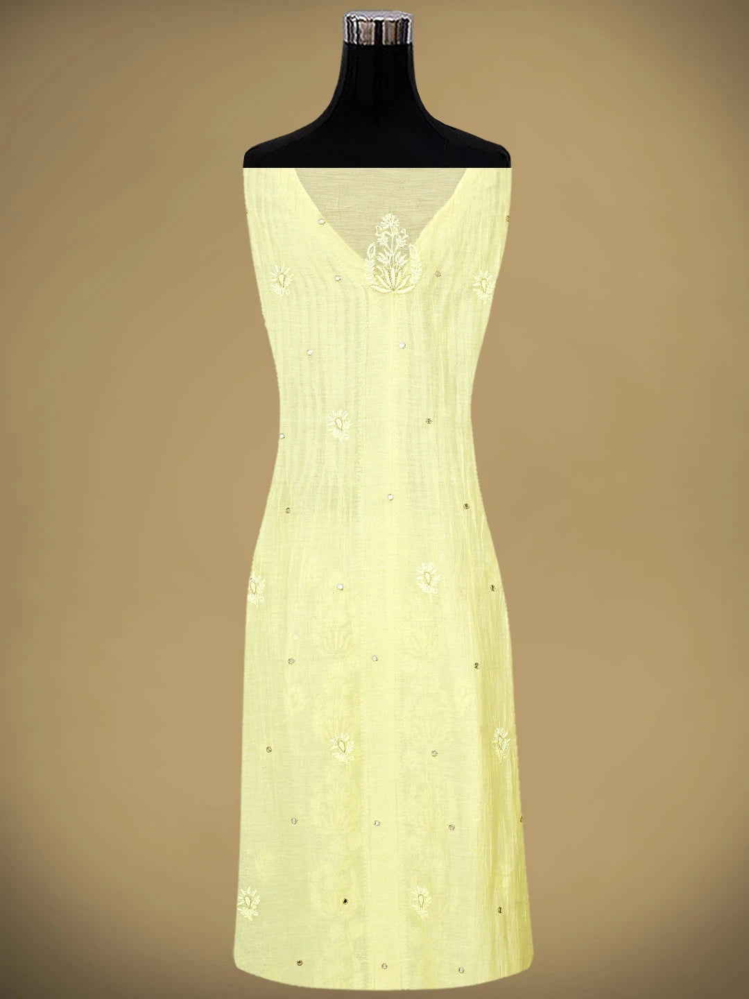 Ada Hand Embroidered Lemon Chanderi Lucknowi Chikankari Semi-stitched Kurta Dupatta Set With Zari Taar Work 01A864570