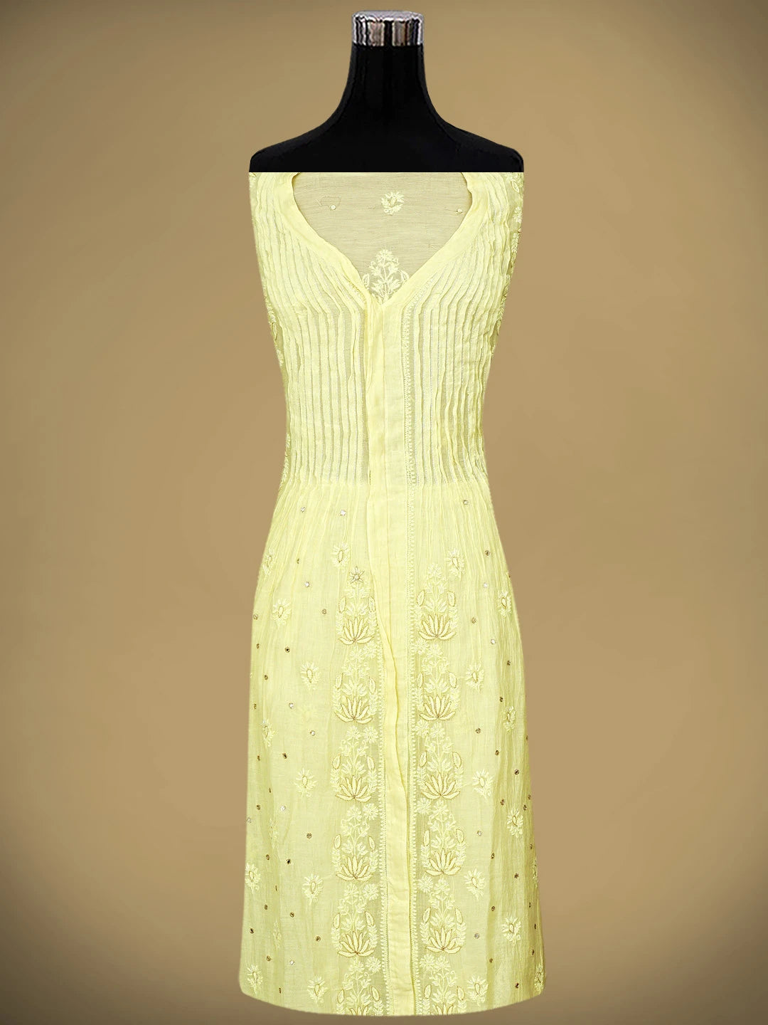 Ada Hand Embroidered Lemon Chanderi Lucknowi Chikankari Semi-stitched Kurta Dupatta Set With Zari Taar Work 01A864570