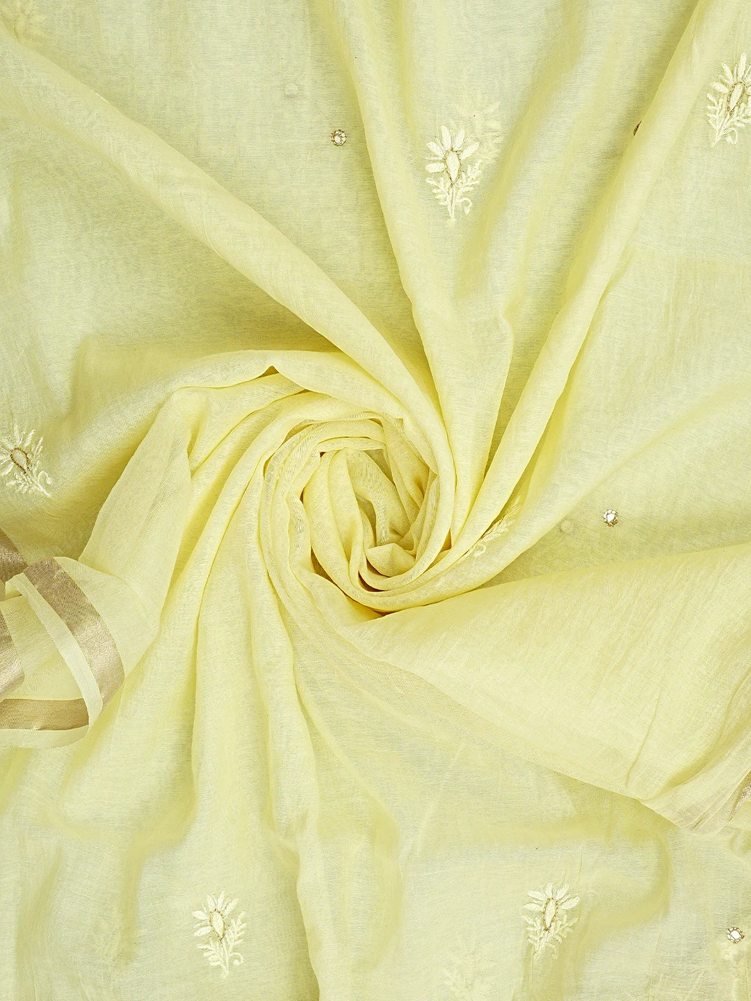 Ada Hand Embroidered Lemon Chanderi Lucknowi Chikankari Semi-stitched Kurta Dupatta Set With Zari Taar Work 01A864570