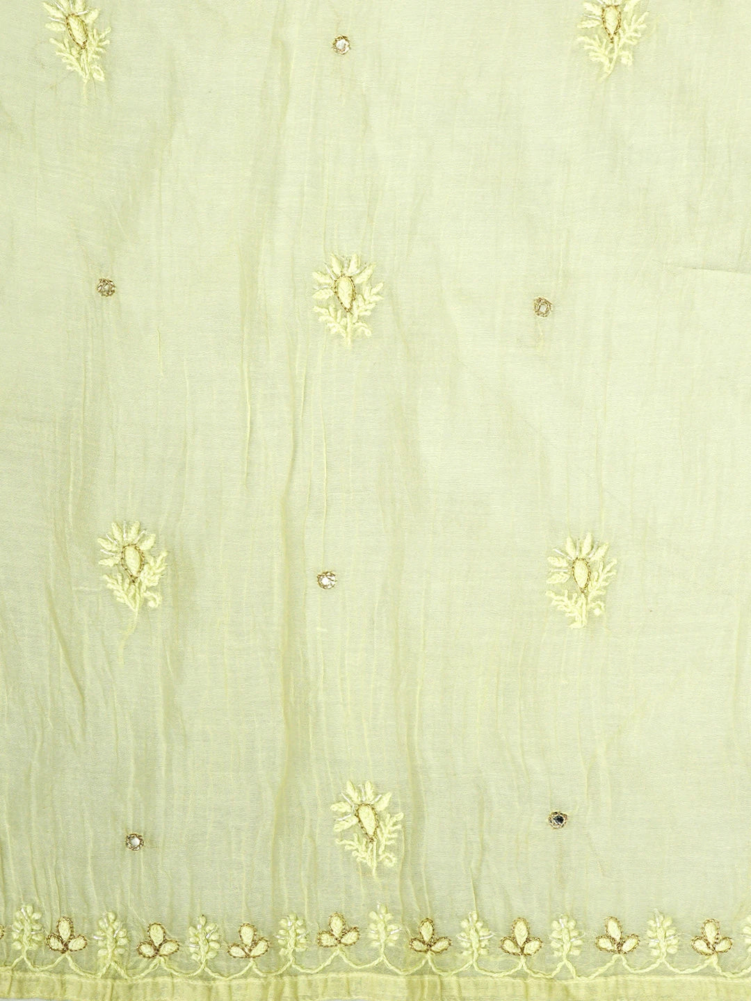 Ada Hand Embroidered Lemon Chanderi Lucknowi Chikankari Semi-stitched Kurta Dupatta Set With Zari Taar Work 01A864570