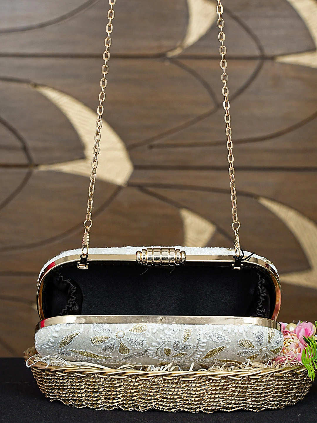 Ada Hand Embroidered Grey Viscose Georgette Lucknowi Chikankari Clutch With Zari Work 01A925577