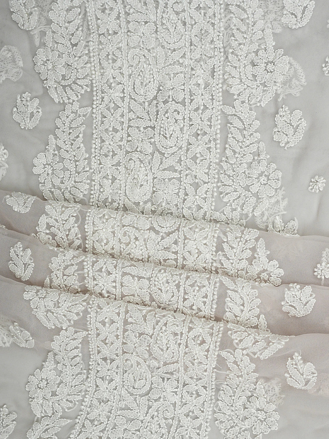Ada Hand Embroidered Peach Georgette Lucknowi Chikankari Unstitched Suit Piece 01A934892