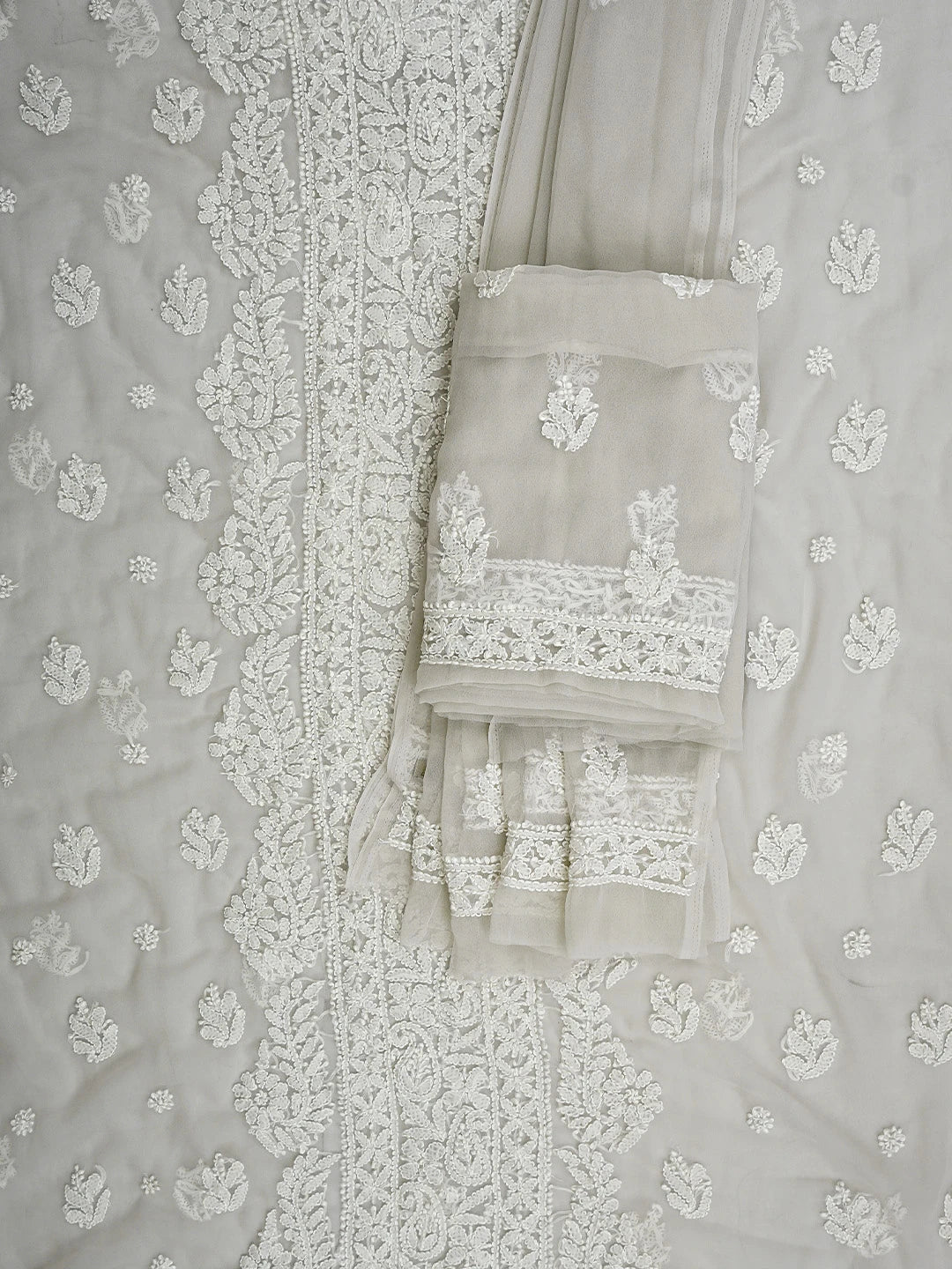 Ada Hand Embroidered Peach Georgette Lucknowi Chikankari Unstitched Suit Piece 01A934892