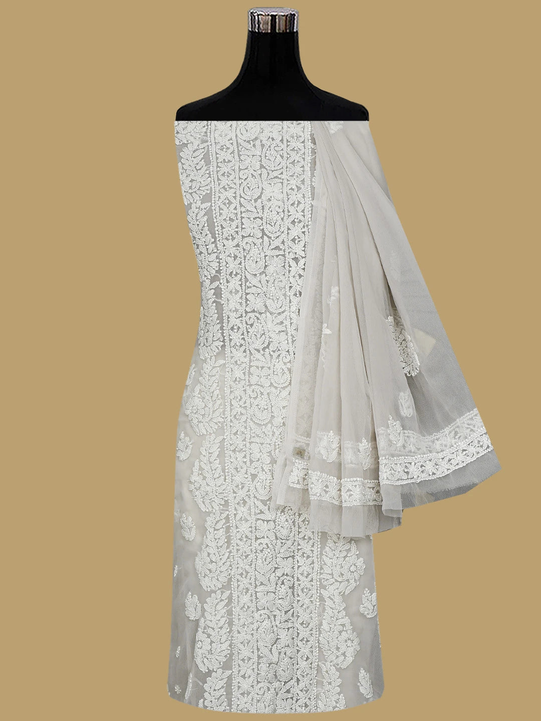 Ada Hand Embroidered Peach Georgette Lucknowi Chikankari Unstitched Suit Piece 01A934892