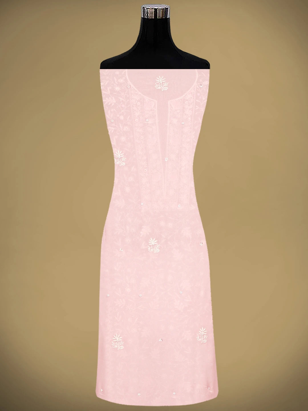 Ada Hand Embroidered Light Pink Viscose Georgette Lucknowi Chikankari Unstitched Kurta Dupatta Set With Pearl Work 01A821723