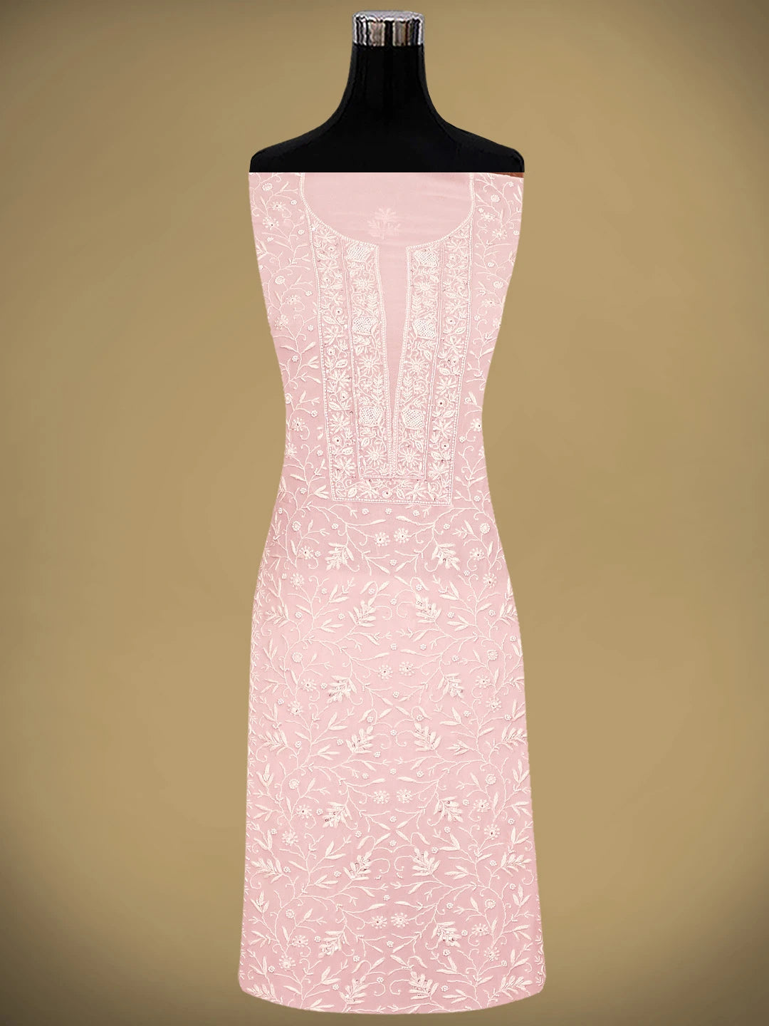 Ada Hand Embroidered Light Pink Viscose Georgette Lucknowi Chikankari Unstitched Kurta Dupatta Set With Pearl Work 01A821723