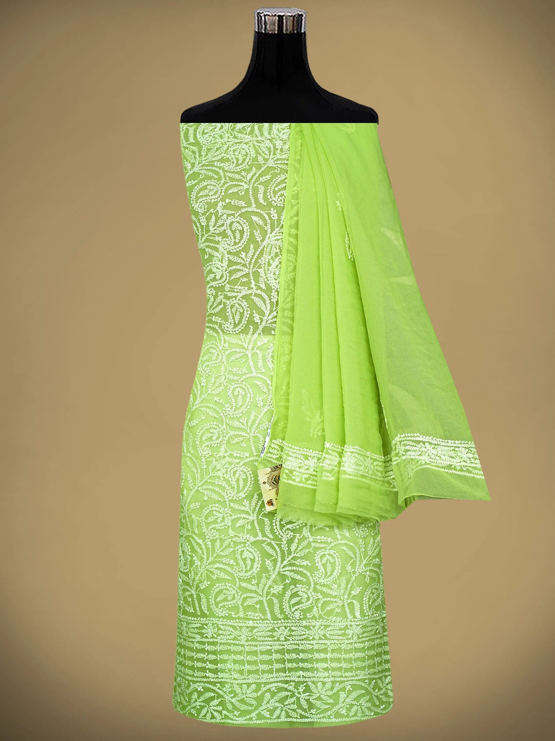Ada Hand Embroidered Green Georgette Lucknowi Chikankari Unstitched Suit Piece 01A907711