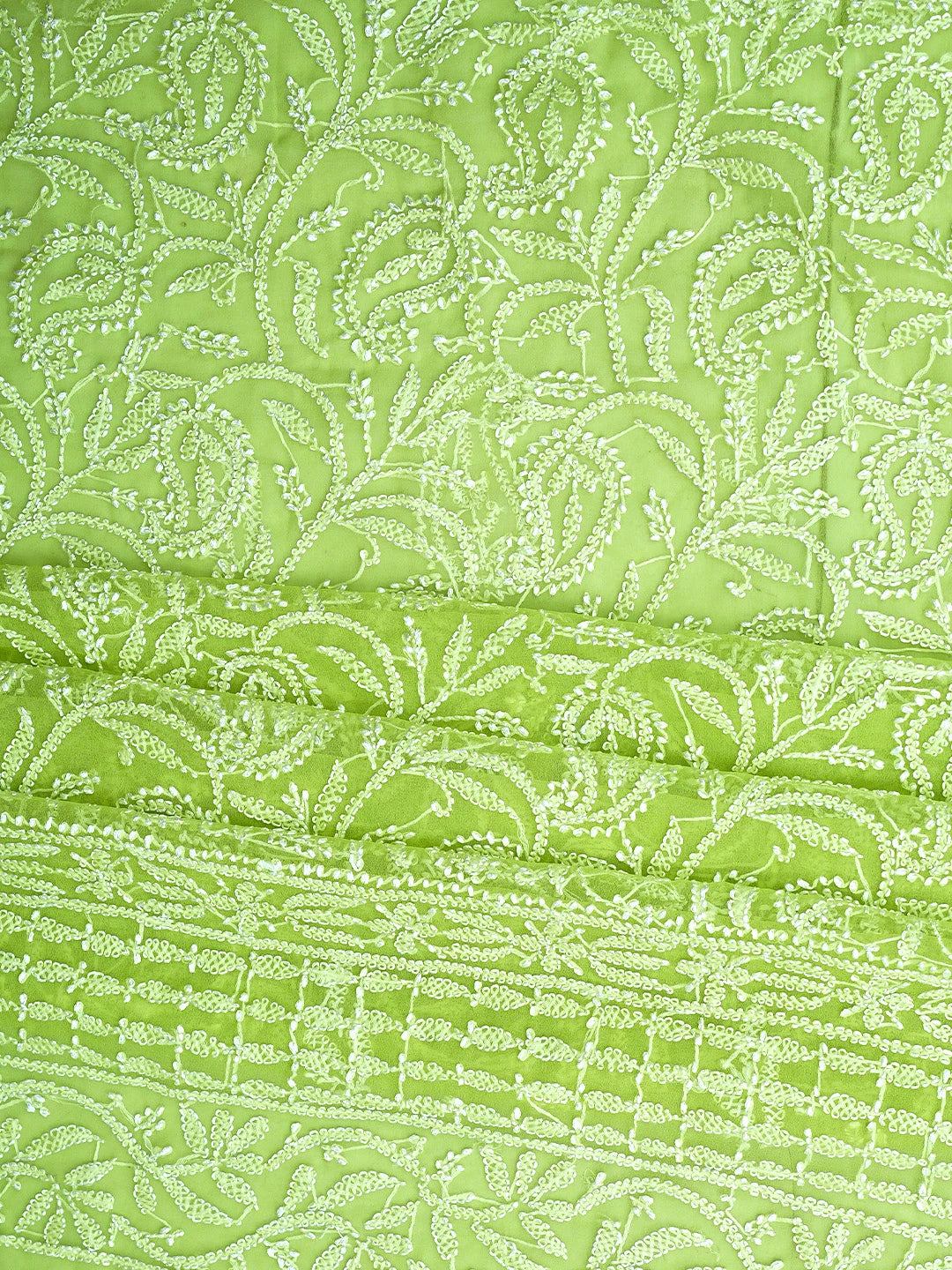 Ada Hand Embroidered Green Georgette Lucknowi Chikankari Unstitched Suit Piece 01A907711
