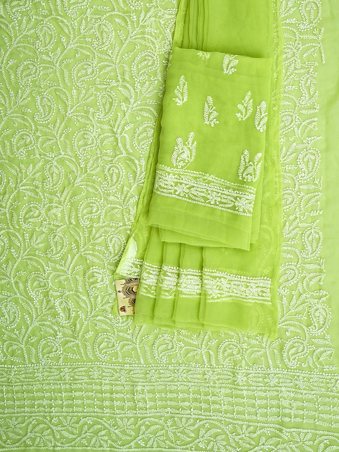 Ada Hand Embroidered Green Georgette Lucknowi Chikankari Unstitched Suit Piece 01A907711