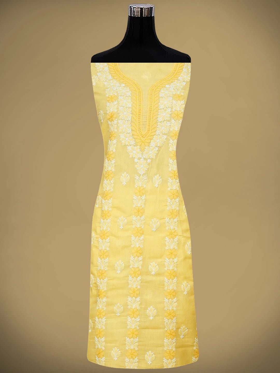 Ada Hand Embroidered Yellow Cotton Lucknowi Chikankari Unstitched Suit Piece 01A943523