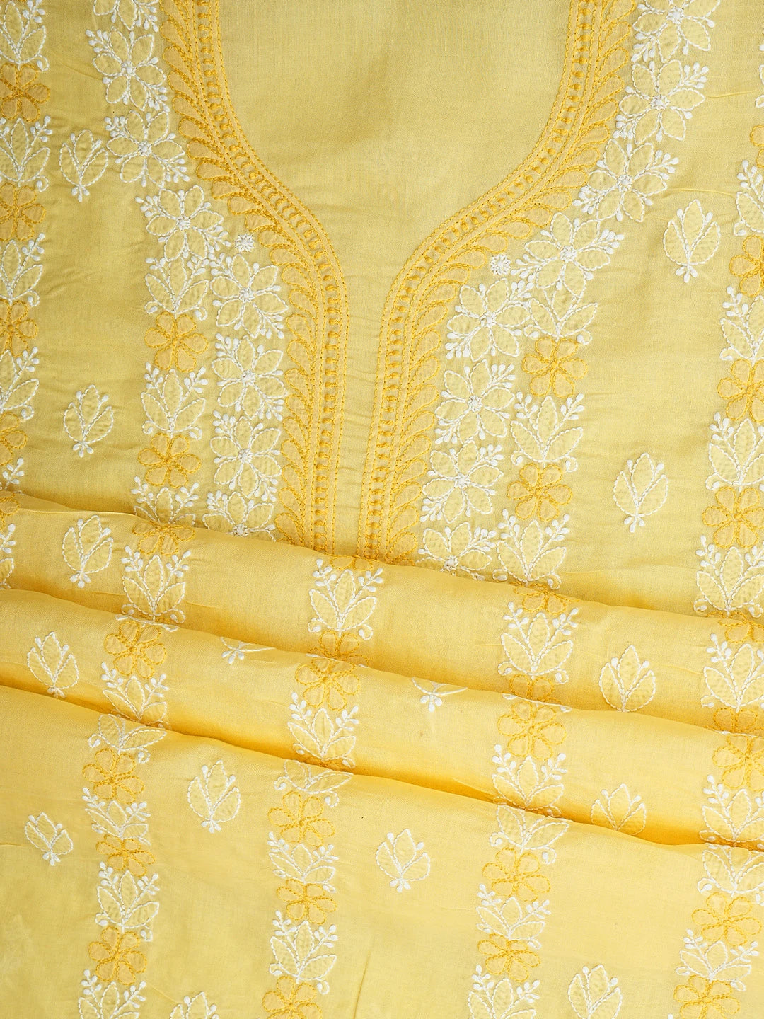 Ada Hand Embroidered Yellow Cotton Lucknowi Chikankari Unstitched Suit Piece 01A943523