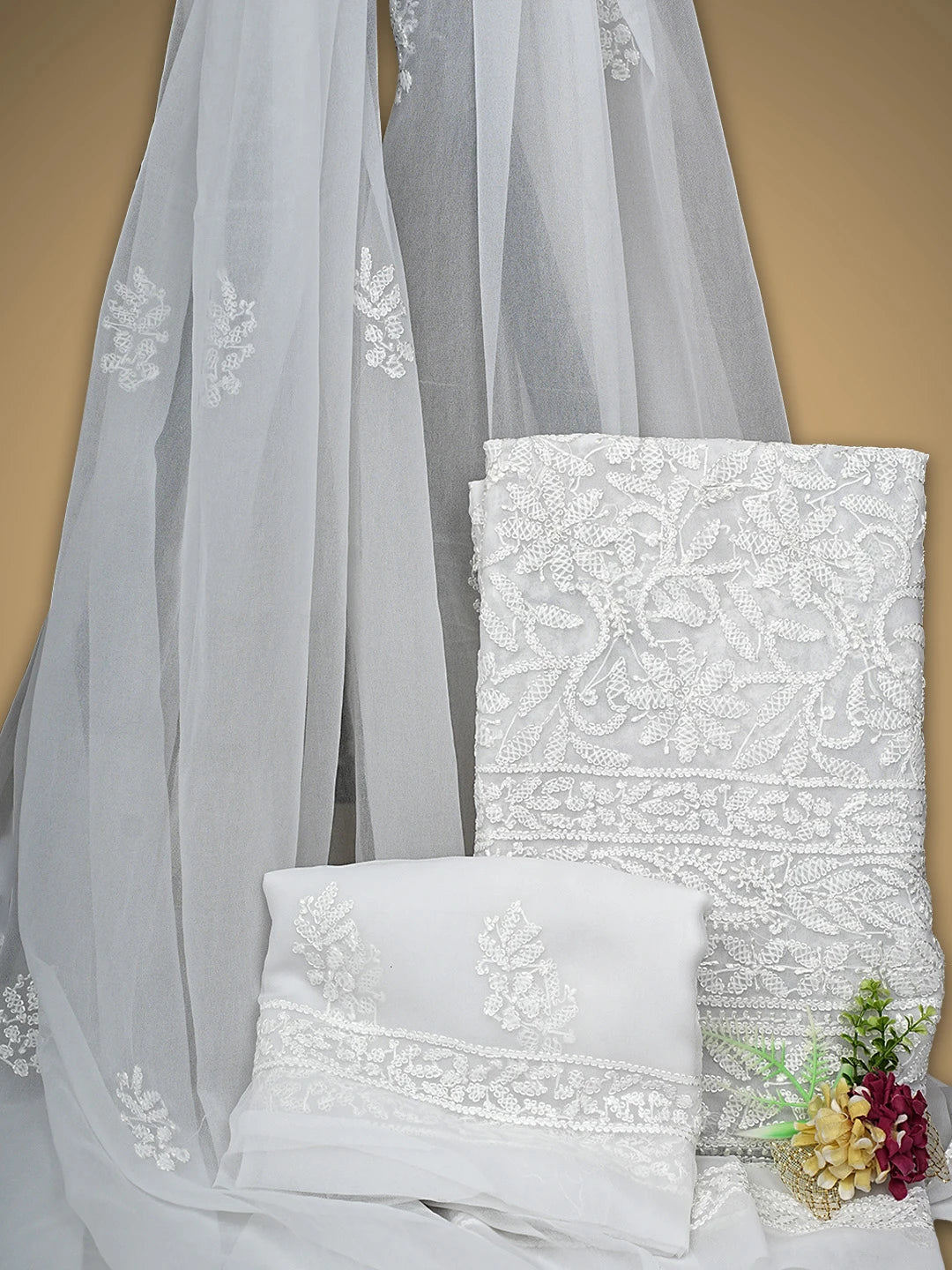 Ada Hand Embroidered White Georgette Lucknowi Chikankari Unstitched Suit Piece 01A907709